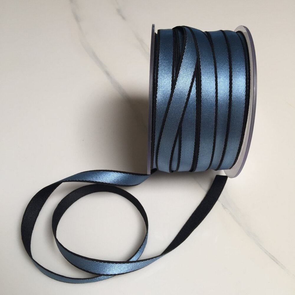 10 Yards Satin Rayon 1/4" Ribbon Double Faced Blue/Black Gift Wrap Bouquet Xmas